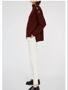 Claudie Pierlot brown Cozy Button-Shoulder Knit Sweater in Rich Rust wool blend